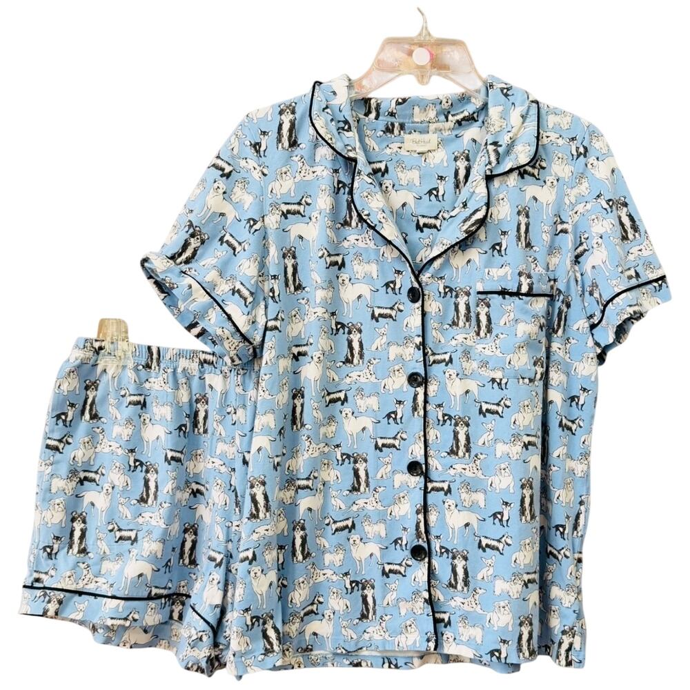 EUC Bedhead Puppy Love Light Blue Organic Cotton Shortie Pajama Set Size Medium - Picture 5 of 6